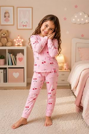 Kız Çocuk Baskılı Pamuku 2li Pijama Takım M00845