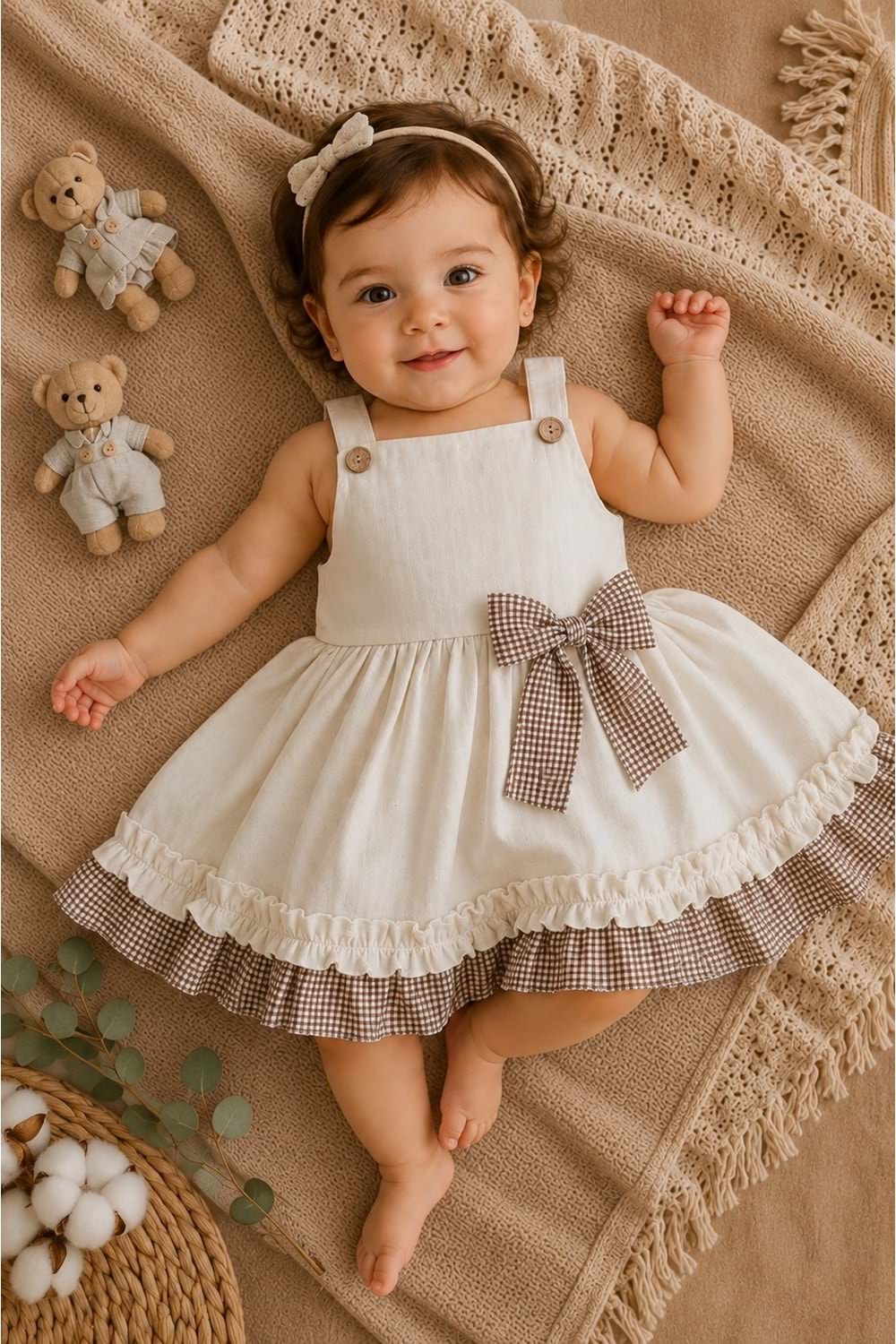 Kız Bebek %100 Pamuklu Fiyonk Detaylı Elbise M00849