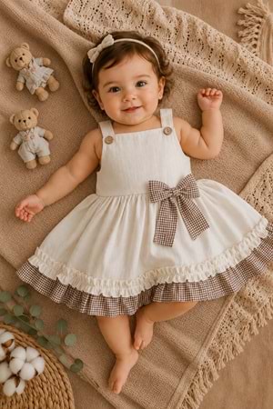 Kız Bebek %100 Pamuklu Fiyonk Detaylı Elbise M00849