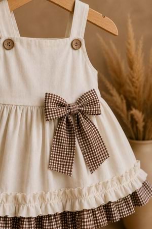 Kız Bebek %100 Pamuklu Fiyonk Detaylı Elbise M00849