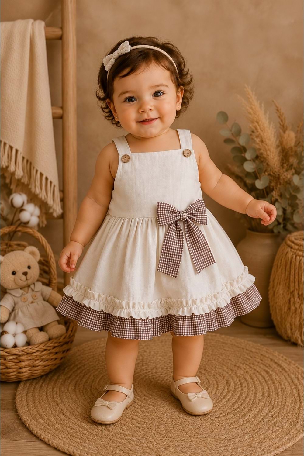 Kız Bebek %100 Pamuklu Fiyonk Detaylı Elbise M00849
