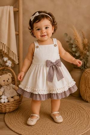 Kız Bebek %100 Pamuklu Fiyonk Detaylı Elbise M00849