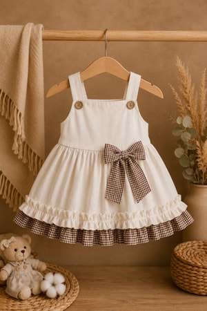 Kız Bebek %100 Pamuklu Fiyonk Detaylı Elbise M00849