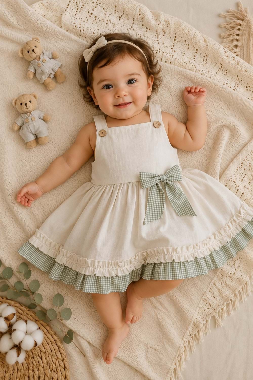 Kız Bebek %100 Pamuklu Fiyonk Detaylı Elbise M00849