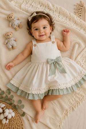 Kız Bebek %100 Pamuklu Fiyonk Detaylı Elbise M00849