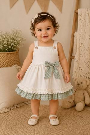 Kız Bebek %100 Pamuklu Fiyonk Detaylı Elbise M00849