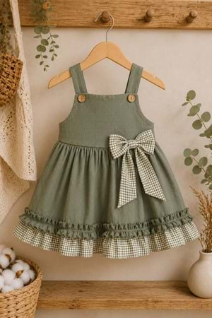 Kız Bebek %100 Pamuklu Fiyonk Detaylı Elbise M00849