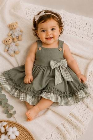 Kız Bebek %100 Pamuklu Fiyonk Detaylı Elbise M00849
