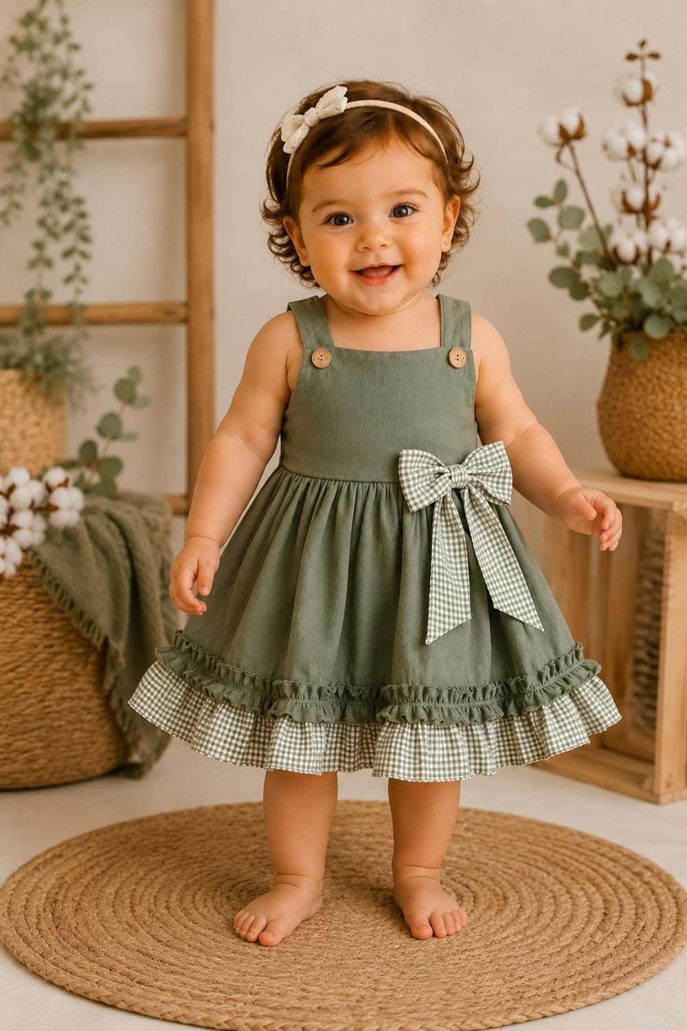 Kız Bebek %100 Pamuklu Fiyonk Detaylı Elbise M00849