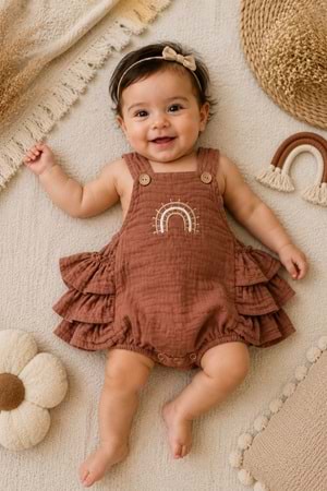 Gökkuşağı Detaylı %100 Pamuk Müslin Bebek Tulum M00852