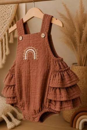 Gökkuşağı Detaylı %100 Pamuk Müslin Bebek Tulum M00852