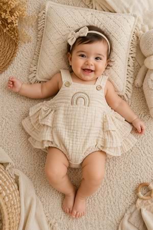 Gökkuşağı Detaylı %100 Pamuk Müslin Bebek Tulum M00852