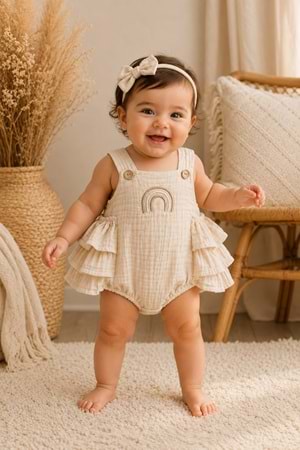 Gökkuşağı Detaylı %100 Pamuk Müslin Bebek Tulum M00852