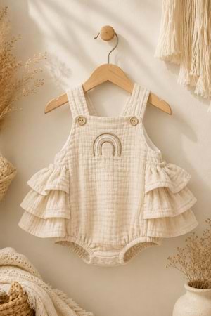 Gökkuşağı Detaylı %100 Pamuk Müslin Bebek Tulum M00852