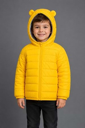 Erkek Çocuk Kapüşonlu İçi Polarlı Fermuarlı Şişme Mont M00858