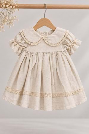 Kız Bebek %100 Pamuk Bebe Yaka Kısa Kollu Müslin Elbise M00864