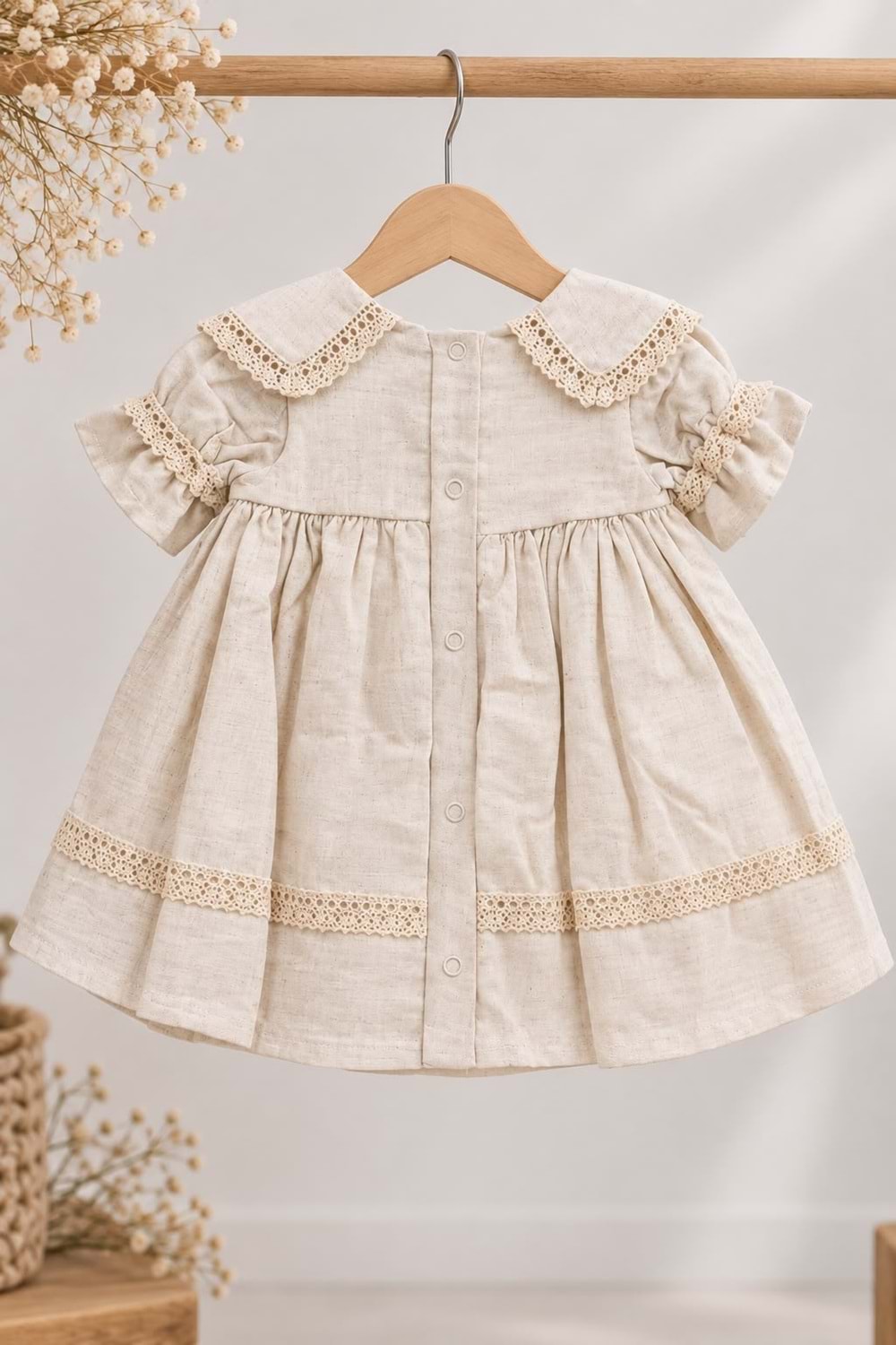 Kız Bebek %100 Pamuk Bebe Yaka Kısa Kollu Müslin Elbise M00864