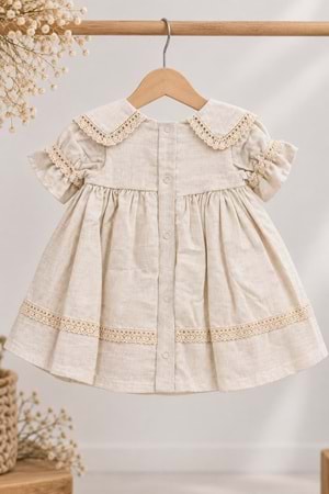 Kız Bebek %100 Pamuk Bebe Yaka Kısa Kollu Müslin Elbise M00864