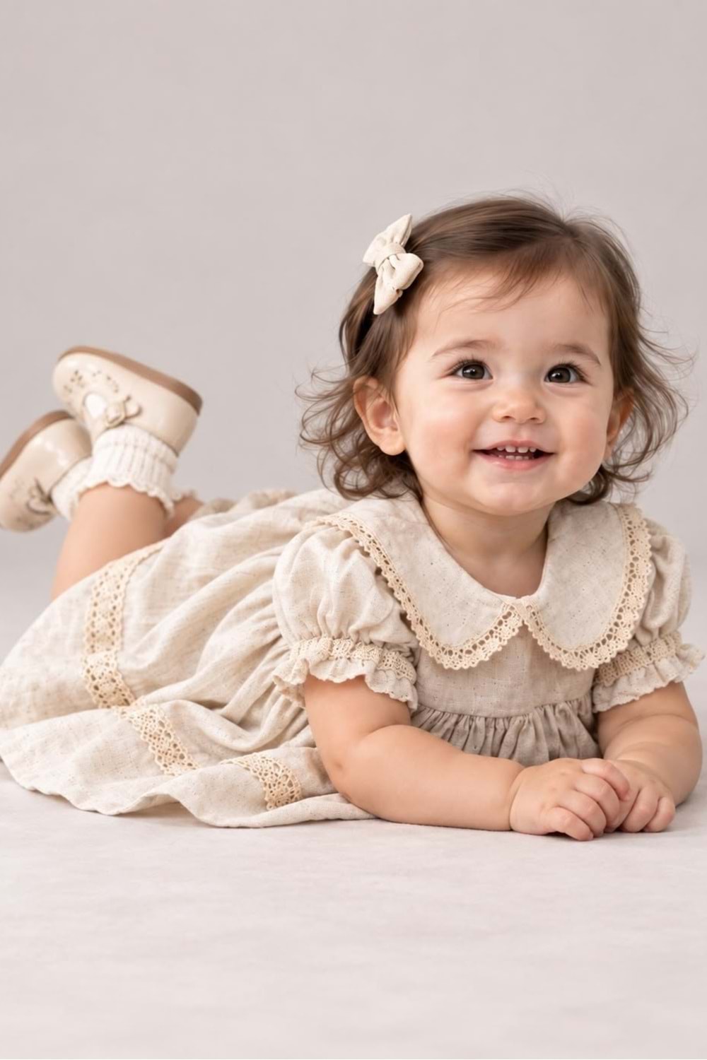 Kız Bebek %100 Pamuk Bebe Yaka Kısa Kollu Müslin Elbise M00864