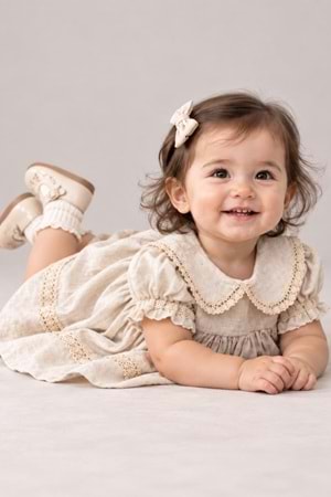 Kız Bebek %100 Pamuk Bebe Yaka Kısa Kollu Müslin Elbise M00864
