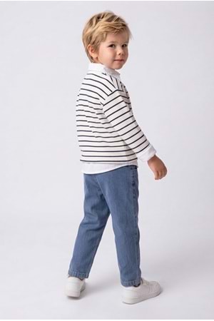 Erkek Çocuk Çizgili Süeterli, Gömlekli, Jeans Pantolonlu 3 Parça Takım M00870