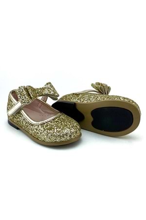 Sarı Simli Bilekten Bağlamalı Kız Çocuk Ayakkabı