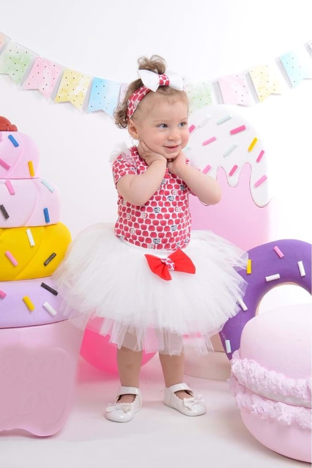 Mini Apple Tütülü Kız Bebek Parti Takım