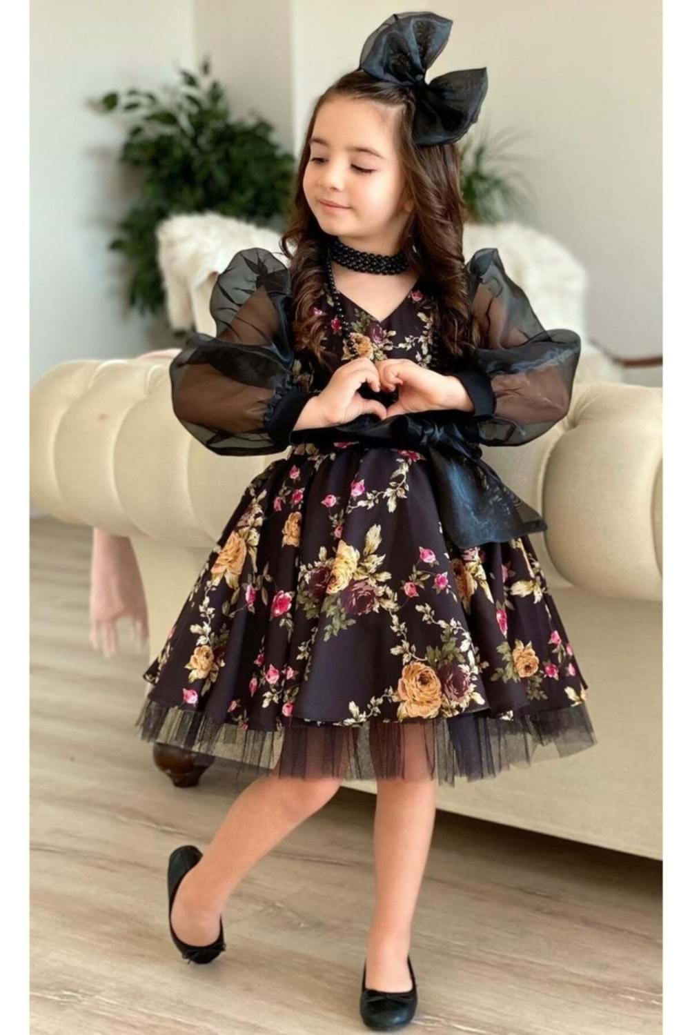 Kız Çocuk Organze Kol Tütülü Elbise MNK0187