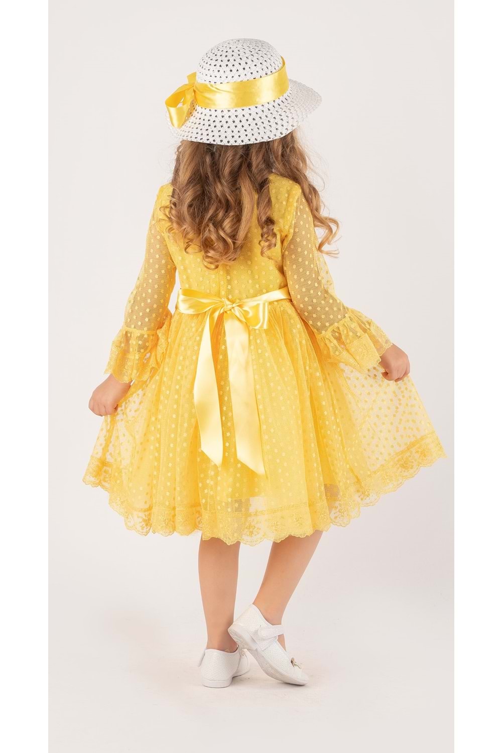 Double Şapka Fiyonk Puantiyeli Dönem Elbise