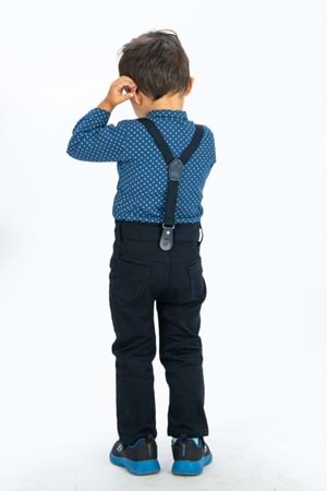 Gömlekli Alttan Çıtçıtlı Gabardin Pantolonlu Pamuklu Bebek Takım