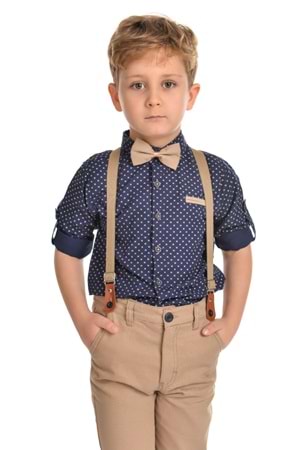 Uzun Pantolon Koyu Desenli Gömlek Erkek Çocuk Takımı