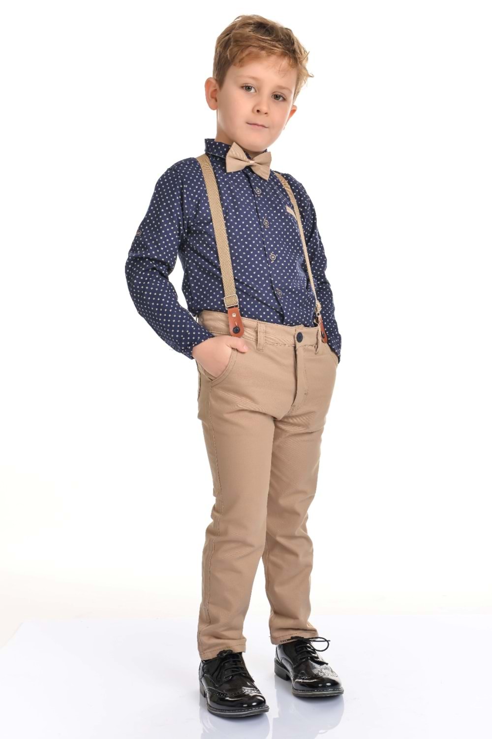 Uzun Pantolon Koyu Desenli Gömlek Erkek Çocuk Takımı