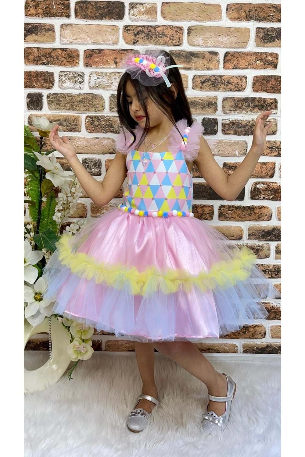 Kokosh Kız Saten Parti Elbisesi MNK0328