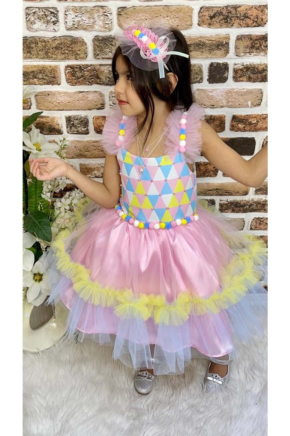 Kokosh Kız Saten Parti Elbisesi MNK0328