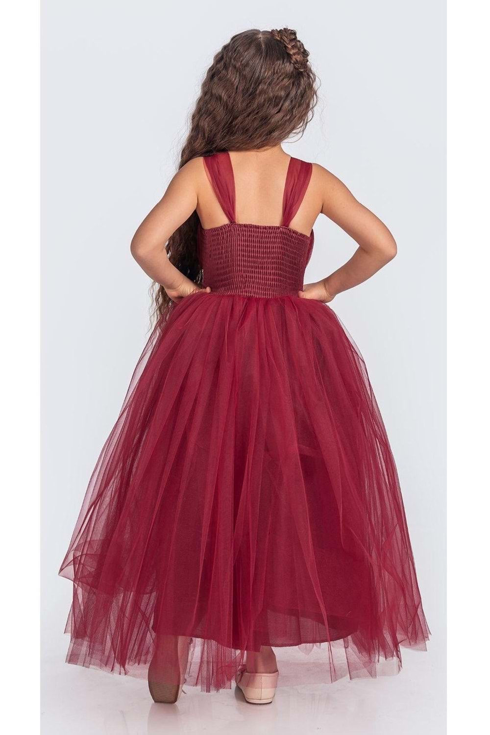 Sırt Gipeli Tütü Etek Kız Çocuk Saten Parti Abiye Elbise MNK0340