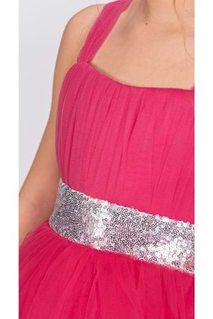 Sırt Gipeli Tütü Etek Kız Çocuk Saten Parti Abiye Elbise MNK0340