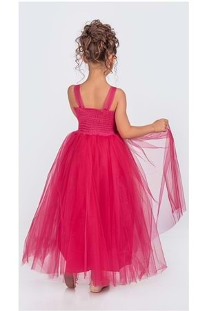 Sırt Gipeli Tütü Etek Kız Çocuk Saten Parti Abiye Elbise MNK0340