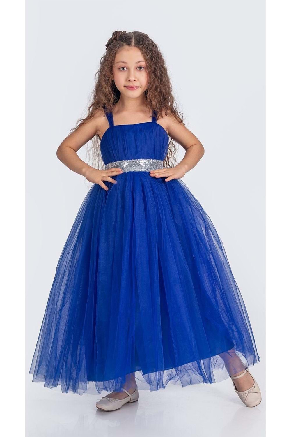 Sırt Gipeli Tütü Etek Kız Çocuk Saten Parti Abiye Elbise MNK0340