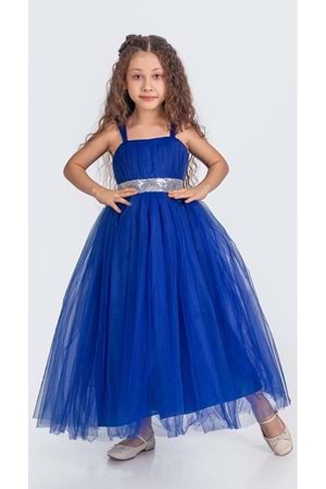 Sırt Gipeli Tütü Etek Kız Çocuk Saten Parti Abiye Elbise MNK0340