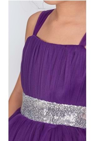 Sırt Gipeli Tütü Etek Kız Çocuk Saten Parti Abiye Elbise MNK0340