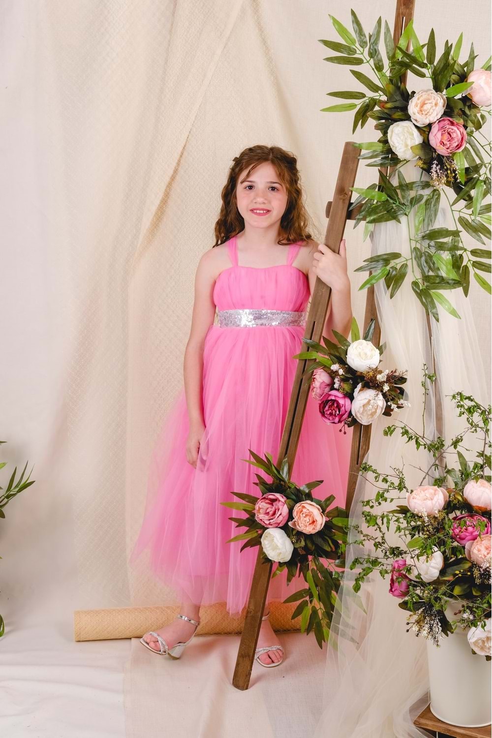 Sırt Gipeli Tütü Etek Kız Çocuk Saten Parti Abiye Elbise MNK0340