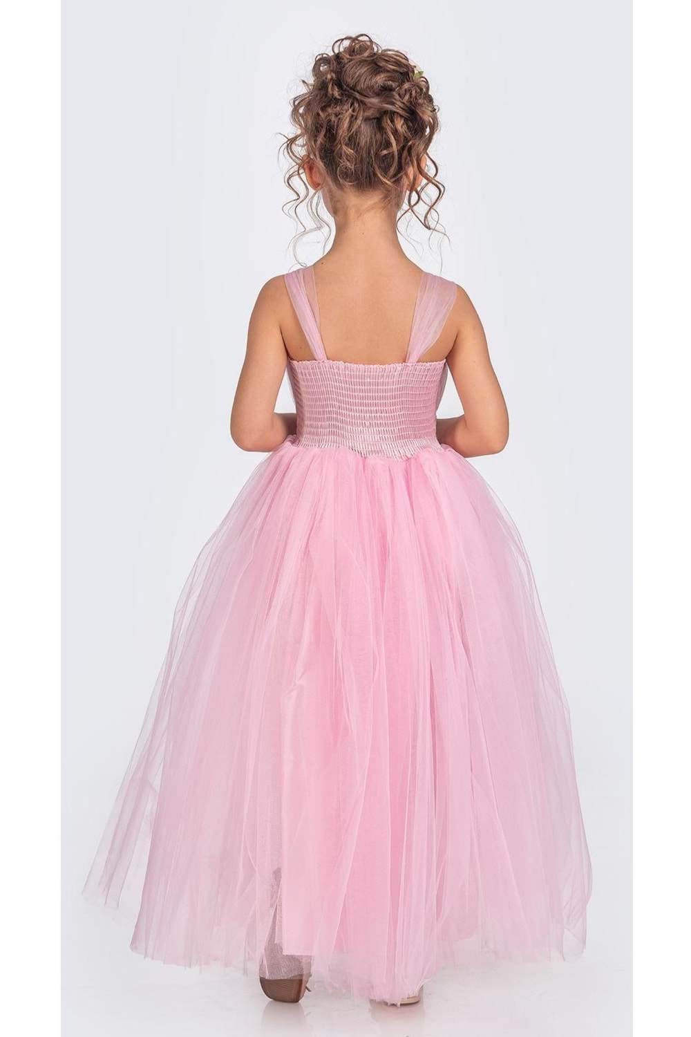 Sırt Gipeli Tütü Etek Kız Çocuk Saten Parti Abiye Elbise MNK0340