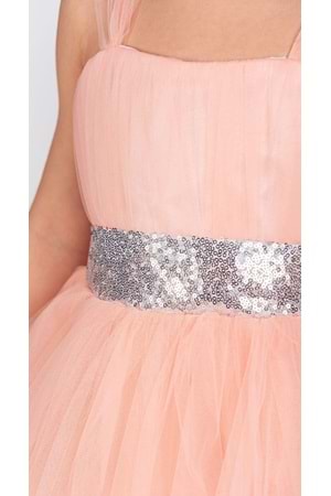 Sırt Gipeli Tütü Etek Kız Çocuk Saten Parti Abiye Elbise MNK0340