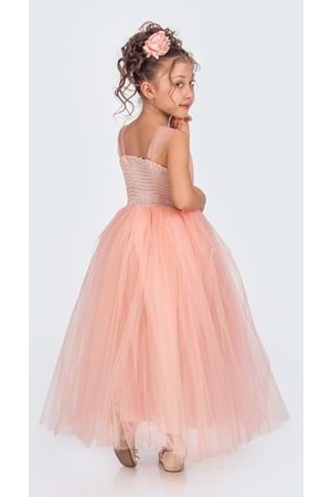 Sırt Gipeli Tütü Etek Kız Çocuk Saten Parti Abiye Elbise MNK0340