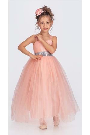 Sırt Gipeli Tütü Etek Kız Çocuk Saten Parti Abiye Elbise MNK0340