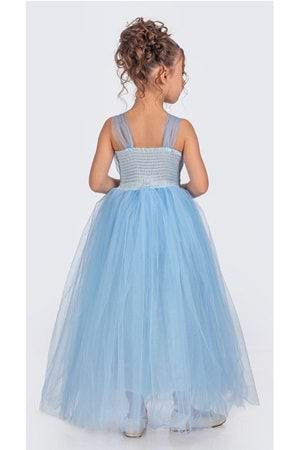 Sırt Gipeli Tütü Etek Kız Çocuk Saten Parti Abiye Elbise MNK0340