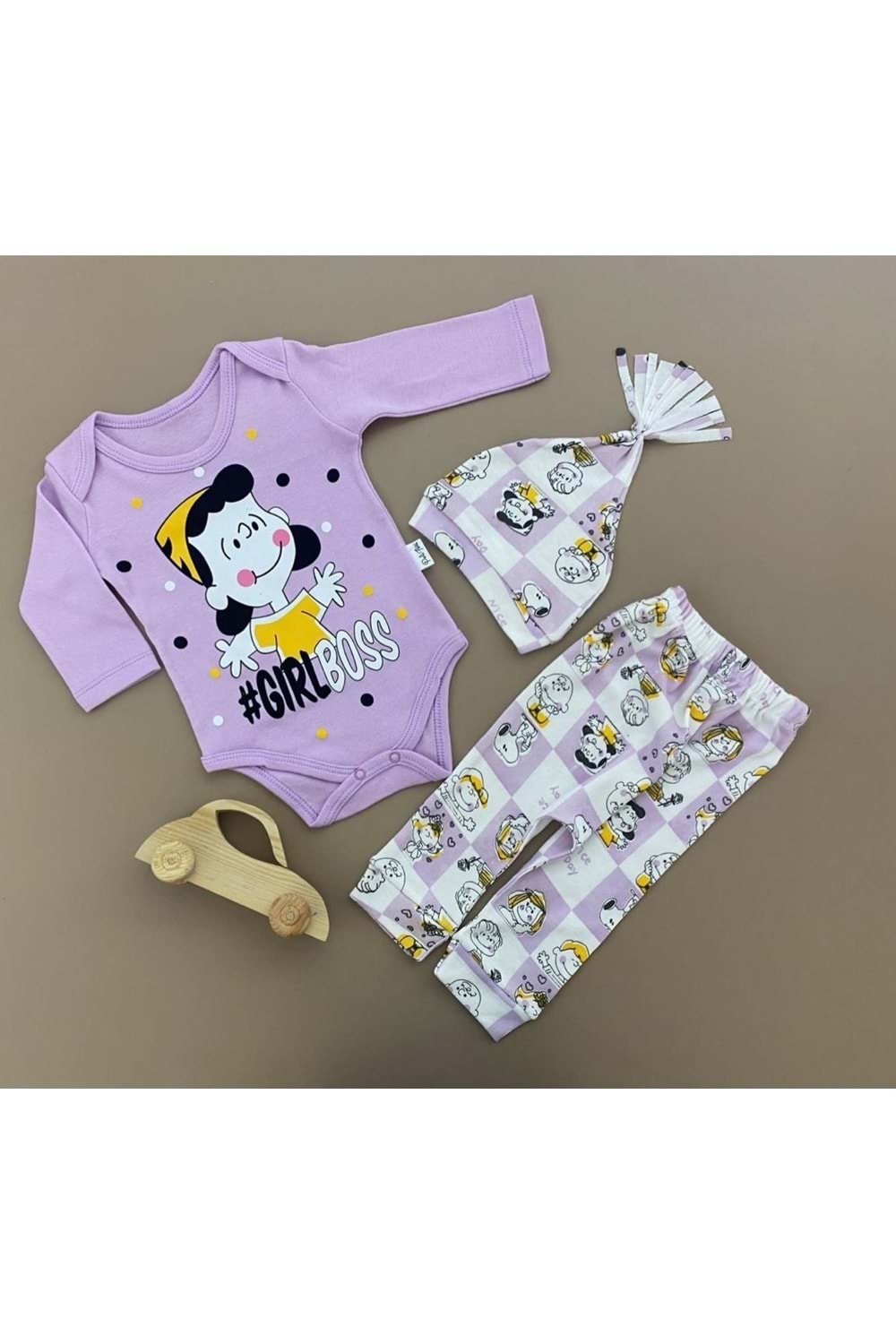 Penye Kukuleta Şapkalı Badili 3lü Bebek Takımı Mnk0371