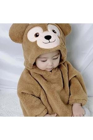 Kız Ve Erkek Çocuk İçin Kapüşonlu Bebek Peluş Çıtçıtlı Body MNK0410