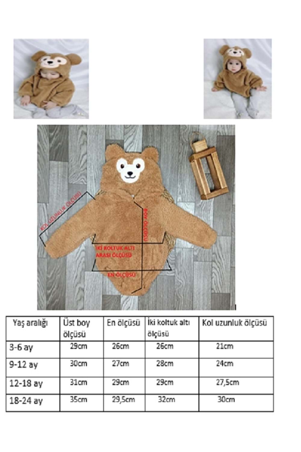 Kız Ve Erkek Çocuk İçin Kapüşonlu Bebek Peluş Çıtçıtlı Body MNK0410