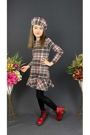 Kız Çocuk Şapkalı Kışlık Uzun Kol Elbise MNK0412